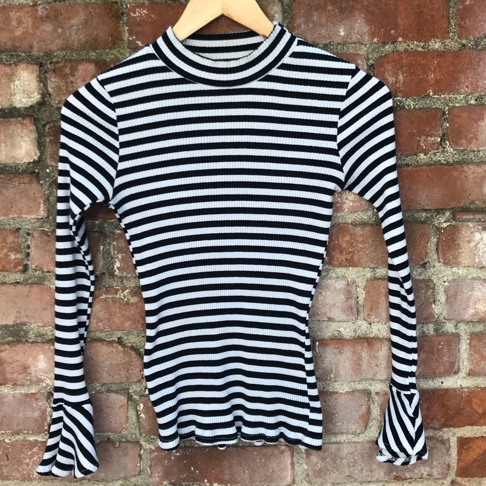Striped long sleeve shirt with bell cuffs